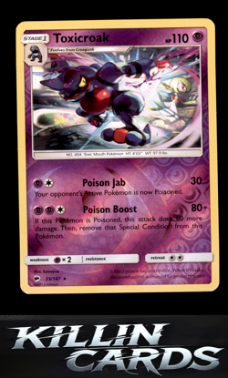 Reverse Holofoil Toxicroak 55/147 Pokemon Rare SM - Burning Shadows Card NM - Image 1