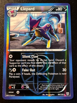 Liepard 84/135 B&W Plasma Storm Pokemon Card Reverse Holo Foil Rare MP - Image 1