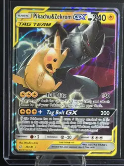 Pokemon Pikachu & Zekrom GX Tag Team Full Art Holo 33/181 2019 HP240 Rare Card - Image 1
