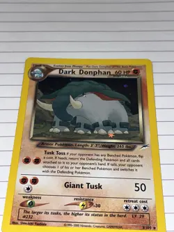 1st Edition Neo Destiny Rare Holo Pokemon Card: Dark Donophan 3/105 LP - Image 1
