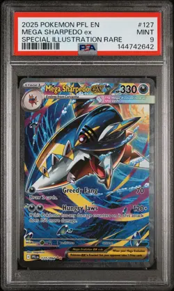 2025 POKEMON PFL SPECIAL ILLUSTRATION RARE #127 MEGA SHARPEDO EX PSA 9 - Image 1