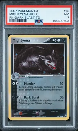 2007 POKEMON EX POWER KEEPERS DARK BLAST THEME DECK #18 MIGHTYENA-HOLO PSA 7 - Image 1