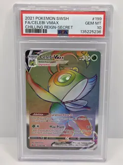 2021 POKEMON SWORD & SHIELD CHILLING REIGN SECRET FULL ART CELEBI VMAX PSA 10 - Image 1