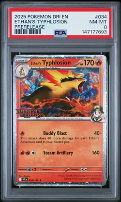 7693 Ethan's Typhlosion 2025 Pokemon Destined Rivals #034/182 Promos Holo PSA 8 - Image 1