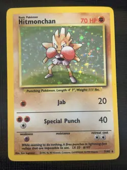 1999 POKEMON BASE SET UNLIMITED HITMONCHAN 7/102 HOLO RARE - Image 1