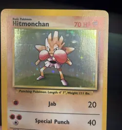 1999 POKEMON BASE SET UNLIMITED HITMONCHAN 7/102 HOLO RARE - Image 3