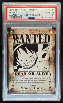 2025 One Piece Monkey D. Luffy Wanted Rare Alt Art #OP13-118 PSA 10 GEM MINT - Image 1