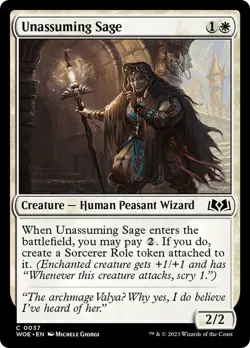 Unassuming Sage 37 WOE MTG White Human Peasant Wizard 2023 Giorgi Common Foil EN - Image 1