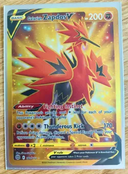 Pokemon TCG Galarian Zapdos V Brilliant Stars 182/172 Holo Secret Rare - Image 1