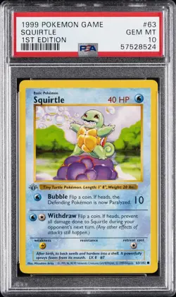 1999 POKEMON BASE SET 1ST EDITION #63 SQUIRTLE PSA 10 - Image 1