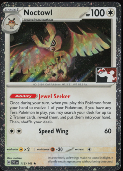 Pokemon Noctowl 115/142 Prize Pack Series Cards Cosmo Holo Pack Fresh - NM - Image 1