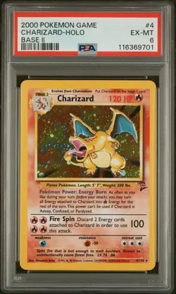 2000 POKEMON GAME BASE II #4 CHARIZARD-HOLO BASE II PSA 6 - Image 1