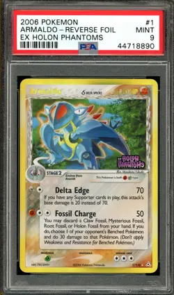 POKEMON EX HOLON PHANTOMS ARMALDO STAMPED REVERSE HOLO FOIL 1/110 PSA 9 MINT - Image 1