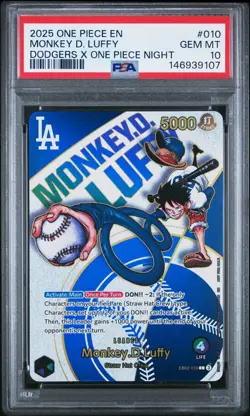 ONE PIECE 2025 MONKEY D. LUFFY DODGERS X ONE PIECE NIGHT PROMOS #010 PSA 10 - Image 1