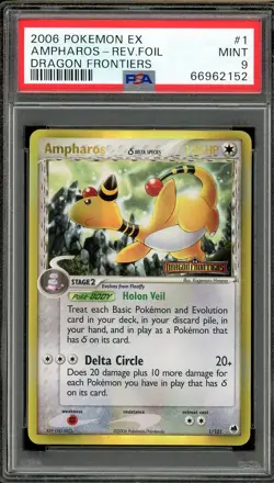 POKEMON EX DRAGON FRONTIERS AMPHAROS STAMPED REVERSE HOLO FOIL 1/101 PSA 9 MINT - Image 1