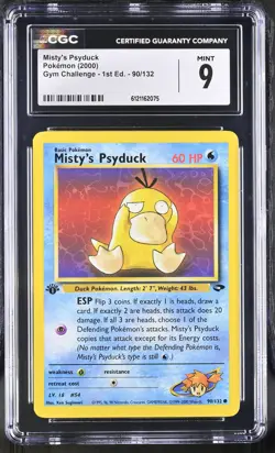 CGC 9 MINT Misty's Psyduck Gym Challenge 1st Edition 90/132 Pokemon Card - Image 1