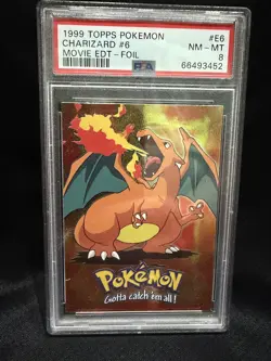 1999 Topps Pokemon Charizard #E6 Movie Edition Rainbow Foil Card PSA 8 - Image 1