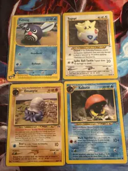 Vintage Pokemon WOTC Yuka Morii 4-Card LOT: LP/MP Togepi Kabuto Omanyte Poliwag - Image 1