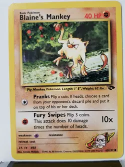 Blaine's Mankey 63/132 VLP / NM - Gym Challenge Pokemon Card Atsuko Nishida Art - Image 1