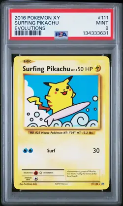 2016 Pokemon Xy Evolutions #111 Surfing Pikachu Evolutions PSA 9 - Image 1