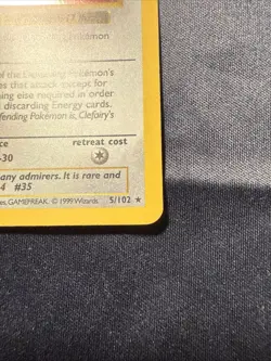 Pokemon Clefairy Shadowless Holo 5/102 Base Set LP 1999 WOTC Vintage Rare - Image 4