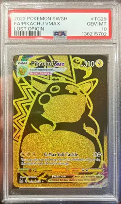 2022 Pokemon Lost Origin Pikachu Vmax TG29 Gold Trainer Gallery PSA 10 Gem Mint - Image 1
