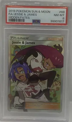 2019 POKEMON SUN & MOON HIDDEN FATES #68 FULL ART/JESSIE & JAMES PSA 8 - Image 1