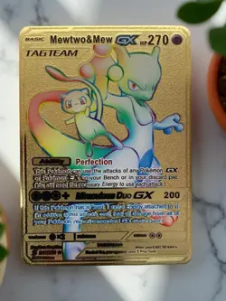 Mewtwo & Mew GX Rainbow Gold Metal Pokemon Card Collectible Gift/Display - Image 1