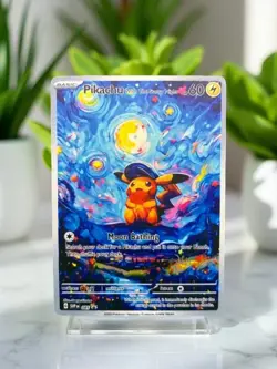 ✨ Pikachu Starry Night Van Gogh – Gold Metal Pokemon Card Collectible ✨ - Image 1