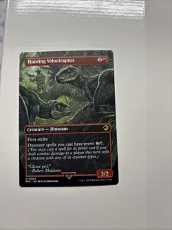 Hunting Velociraptor (Borderless) #4 (NM) Jurassic World REX Magic MTG - Image 1