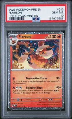 2025 Pokemon Prismatic Evolutions Flareon Mini Tin #013 PSA 10 POP 52 🔥 - Image 1