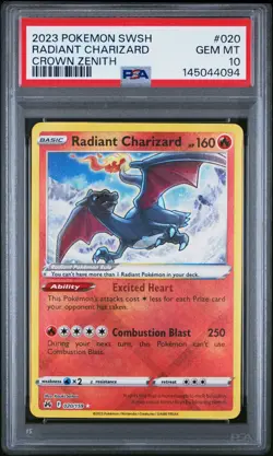 2023 Pokemon Sword And Shield Crown Zenith Radiant Charizard #020 PSA 10 - Image 1
