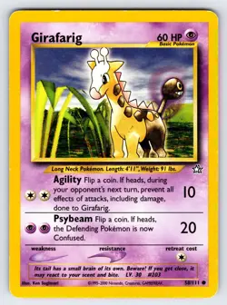 Girafarig 58/111 Neo Genesis Pokemon Card Vintage WOTC Nintendo Common - Mp - Image 1