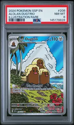 2024 Pokemon Ssp En-Surging Sparks #208 Alolan Dugtrio Illustration Rare PSA 8 - Image 1