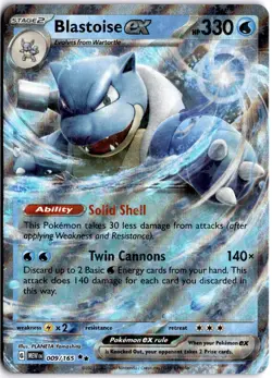 Pokemon TCG Blastoise ex 009/165 Sv: Scarlet & Violet 151 Double Rare - Image 1