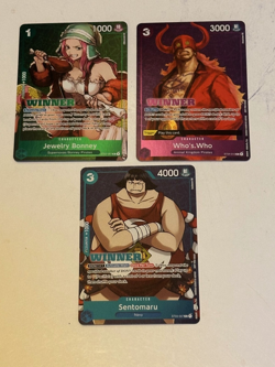 Lot of (3) One Piece English Winner Foil Cards - J Bonney, Who's Who, Sentomaru - Image 1