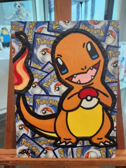 Charmander Pokemon Trading Card Collage Artwork (9x12) - Image 1