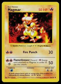 Pokemon Card - Magmar Base Set (Shadowless) 36/102 Uncommon - Image 1