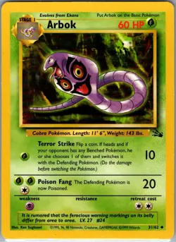 Arbok 31/62 Non Holo Fossil - Pokemon Card - NM - Image 1