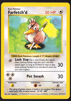 Farfetch'd Shadowless 27/102 Base Set Pokemon TCG Card 1999 MP - Image 1