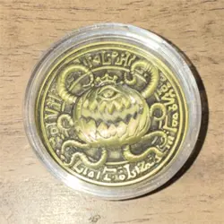 Gold Commemorative Collectible Card Game Metal Coin with Fantasy Artwork Case - Image 1