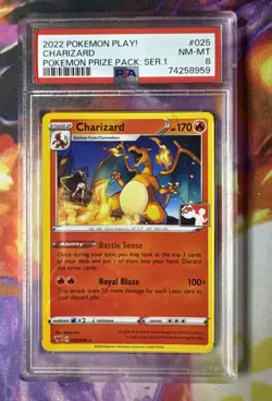 2022 POKEMON PLAY CHARIZARD PRIZE PACK SERIES 1 #025 PSA 8 STAMPED CARD NINTENDO - Image 1