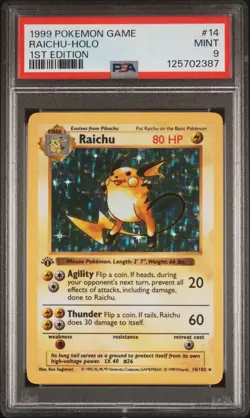 1999 POKEMON BASE SET 1ST EDITION #14 RAICHU-HOLO PSA 9 - Image 1