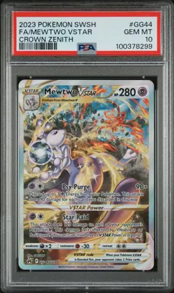 2023 POKEMON SWORD & SHIELD CROWN ZENITH #GG44 FULL ART/MEWTWO VSTAR PSA 10 - Image 1