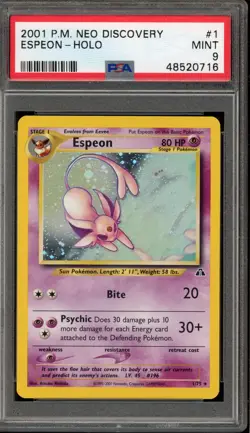 Pokemon Espeon Neo Discovery Unlimited Holo Rare #1 PSA 9 Mint - Image 1