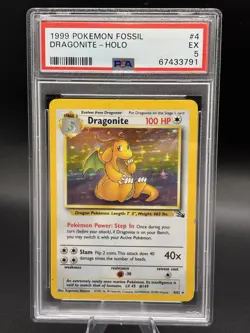 Pokemon Dragonite Holo Rare Fossil Unlimited EX PSA 5 4/62 1999 English - Image 1