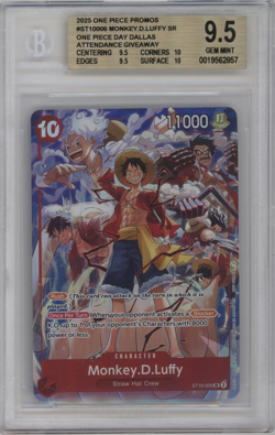 MONKEY D LUFFY 2025 ONE PIECE DAY DALLAS PROMO ST10-006 BGS 9.5 TRUE GEM PLUS - Image 1