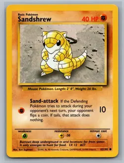 Sandshrew Base Set #062/102 Common Pokemon Card - Image 1