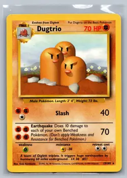 Dugtrio Base Set #019/102 Rare Pokemon Card - Image 1