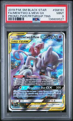 2019 POKEMON SM BLACK STAR PROMO #SM191 FULL ART/MEWTWO & MEW GX PSA 9 - Image 1